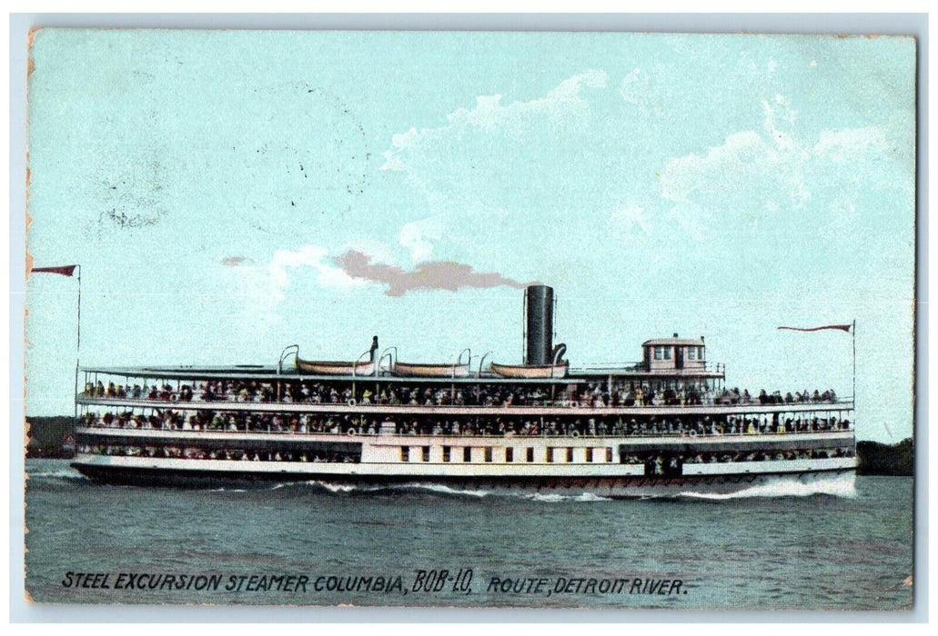 Steel Excursion Steamer Columbia BOB-LO Route Detroit River Canada Postcard