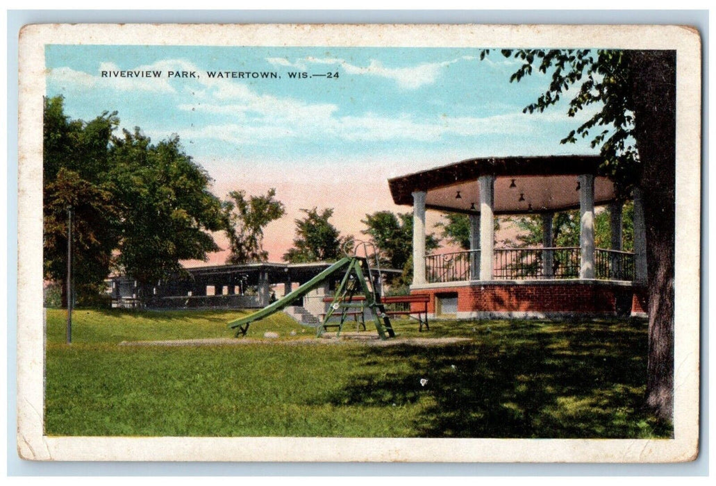 1940 Riverview Park Slides Watertown Wisconsin Vintage Antique Posted Postcard