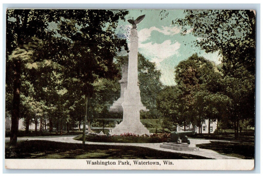 1909 Washington Park Statue Watertown Wisconsin Vintage Antique Posted Postcard