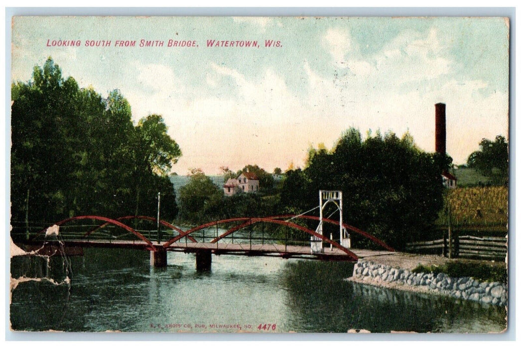 1908 Looking South From Smith Bridge Watertown Wisconsin WI Vintage Postcard