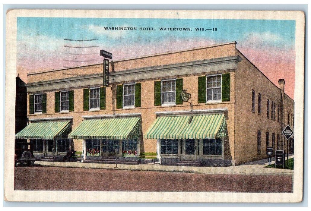 1945 Washington Hotel Roadside Watertown Wisconsin WI Vintage Antique Postcard