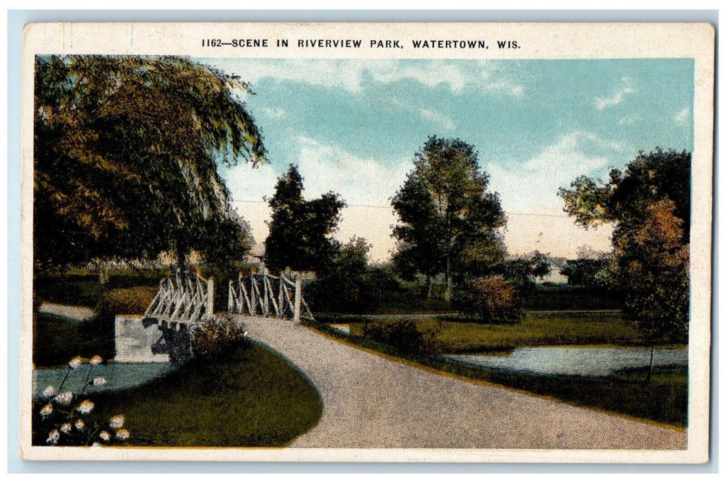 c1910 Scene in Riverview Park Bridge Watertown Wisconsin WI Vintage Postcard