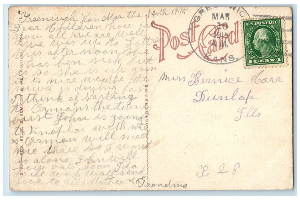 1915 Union Station Depot Cars Wichita Kansas KS Posted Antique Postcard