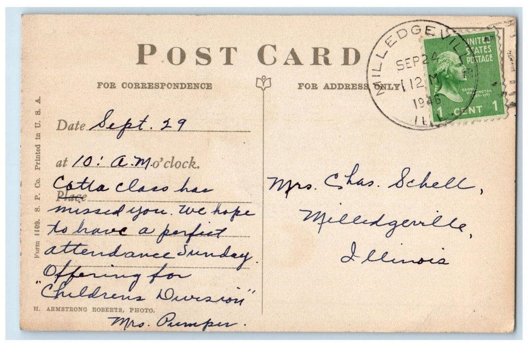 1946 Boy Girl Table Tennis Rally Day Milledgeville Illinois IL Postcard
