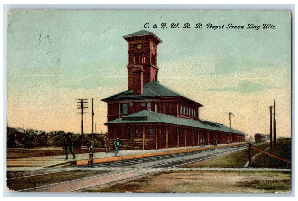 1909 C. & N. W. R. R. Depot Train Station Green Bay Wisconsin WI Posted Postcard