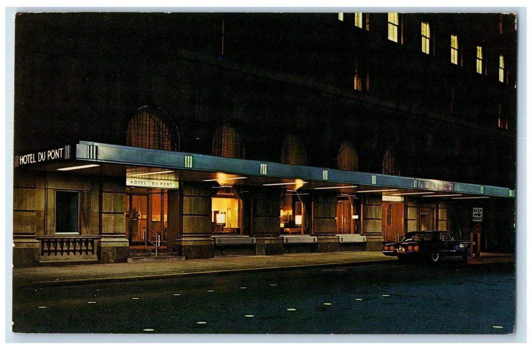 Hotel Dupont Building Night View Car Wilmington Delaware DE Vintage Postcard