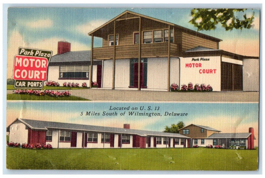 Park Plaza Motor Court Wilmington Delaware DE, Dual View Vintage Postcard