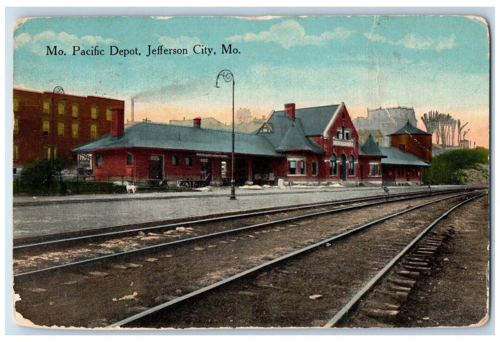 1915 Mo. Pacific Depot Train Station Jefferson City Missouri MO Antique Postcard