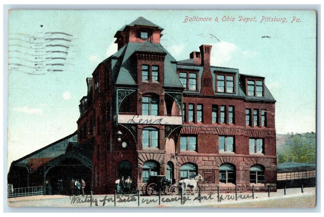 1907 Baltimore & Ohio Depot Station Horse Carriage Pittsburg PA Antique Postcard