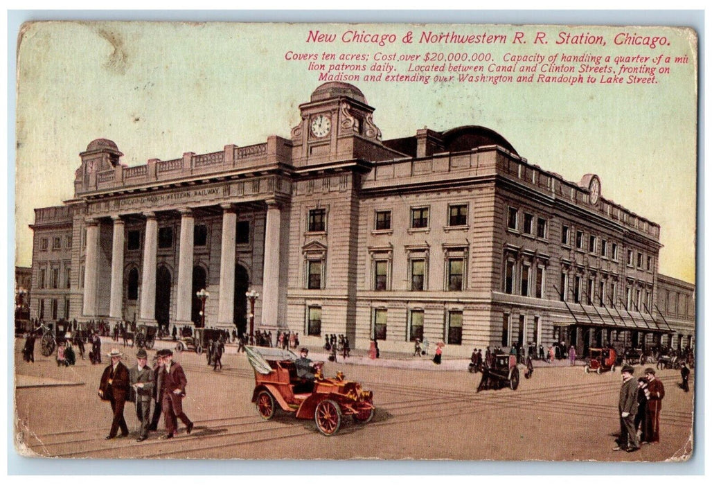 1910 New Chicago & Northwestern R. R. Station Chicago Illinois IL Postcard
