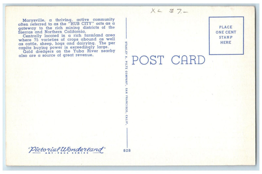 c1940's Bank Scneider's Business Section D Street, Marysville CA Postcard