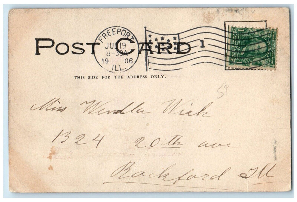 1906 Greetings From Freeport Illinois IL, Large Letters Crescent Stars Postcard