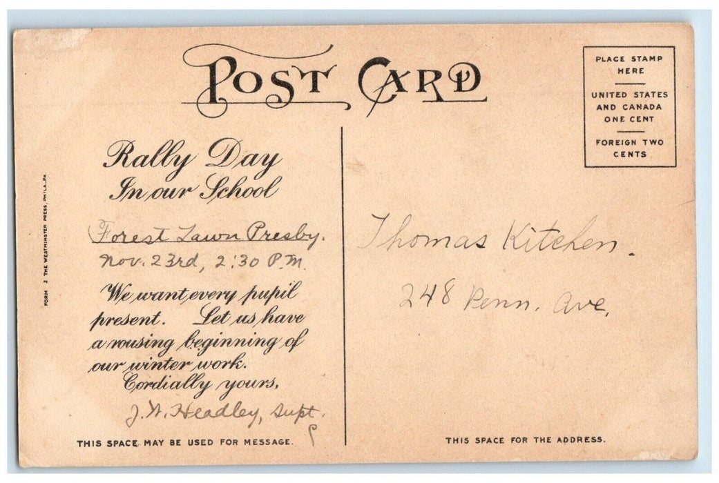 c1910's Boy And Girl Letter Mail Box School Rally Day Antique Postcard