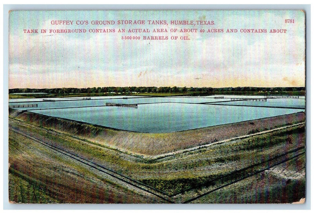 1909 Guffey Co's Ground Storage Tanks Humble Texas TX Posted Antique Postcard