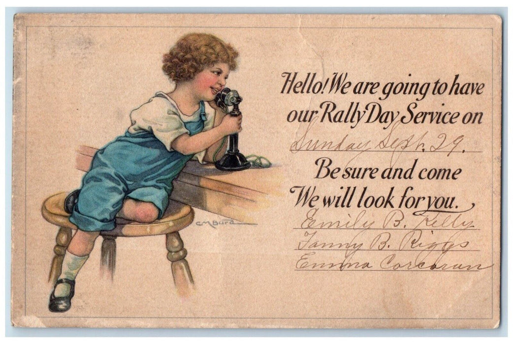 c1910's Girl Talking Phone Rally Day Morrison Illinois IL Antique Postcard