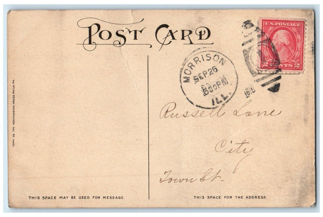 c1910's Girl Talking Phone Rally Day Morrison Illinois IL Antique Postcard
