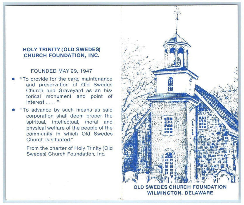 Holly Trinity Old Swedes Church Foundation Advertising Wilmington DE Postcard