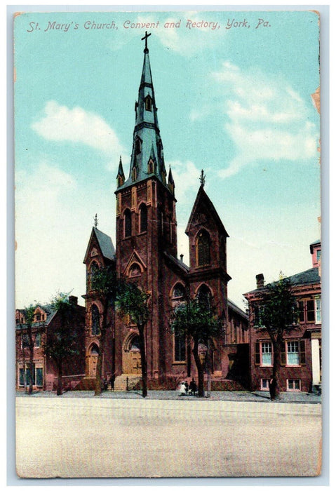 c1910 St Mary's Church Convent and Rectory York Pennsylvania PA Postcard