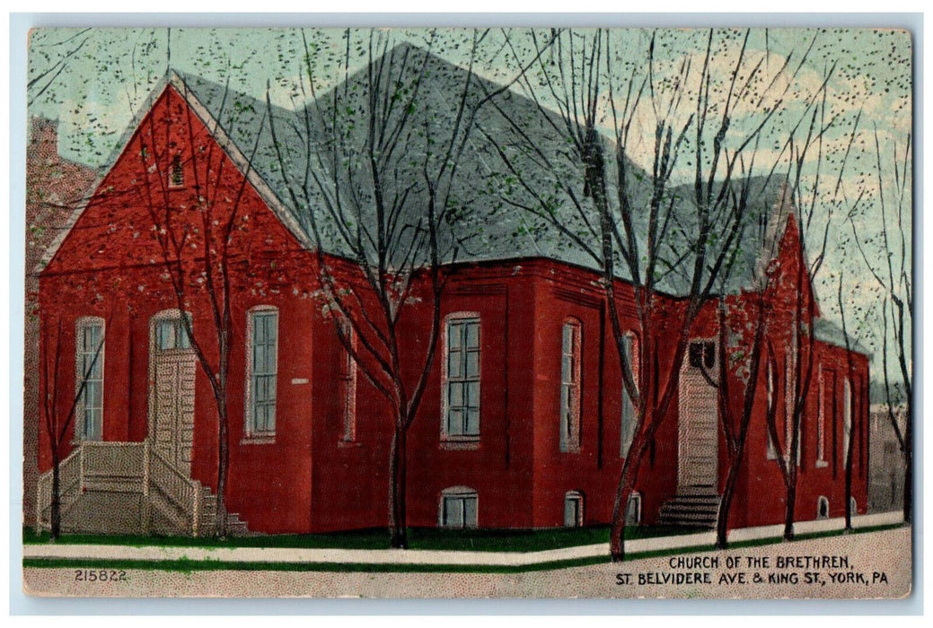 c1910 Church of the Brethren St. Belvidere York Pennsylvania PA Postcard
