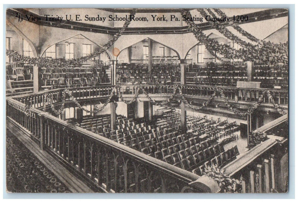 1912 Interior View Trinity U.E. Sunday School Room York Pennsylvania PA Postcard
