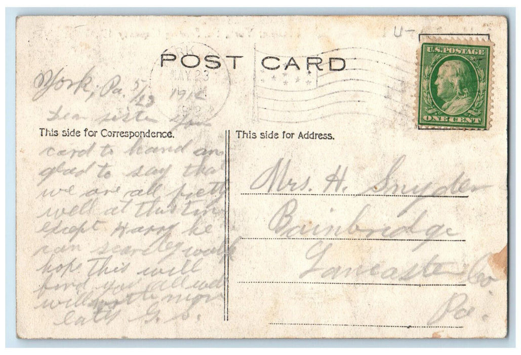 1912 Interior View Trinity U.E. Sunday School Room York Pennsylvania PA Postcard