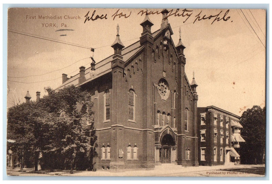 1910 First Methodist Church York Pennsylvania PA Antique Posted Postcard