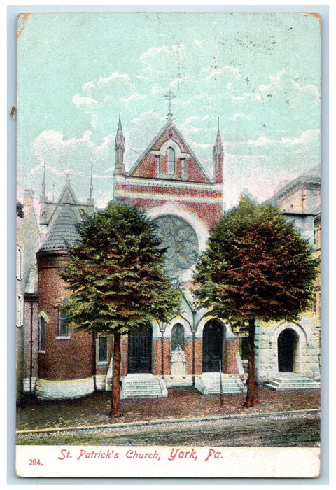 1908 St. Patrick's Church York Pennsylvania PA Antique Posted Postcard