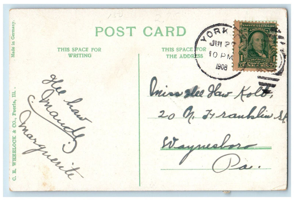 1908 St. Patrick's Church York Pennsylvania PA Antique Posted Postcard