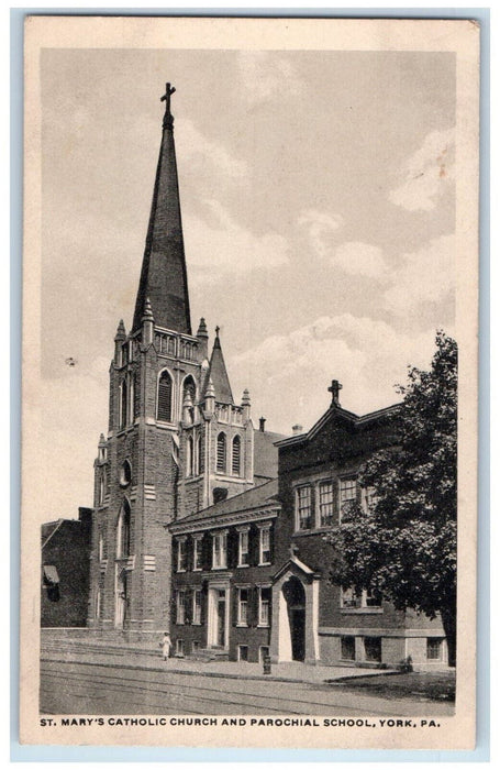 c1910 St. Mary's Catholic Church Parochial School York Pennsylvania PA Postcard