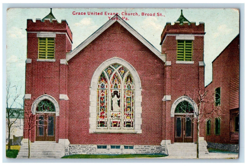 1912 Grace United Evangelical Church Broad Street York Pennsylvania PA Postcard