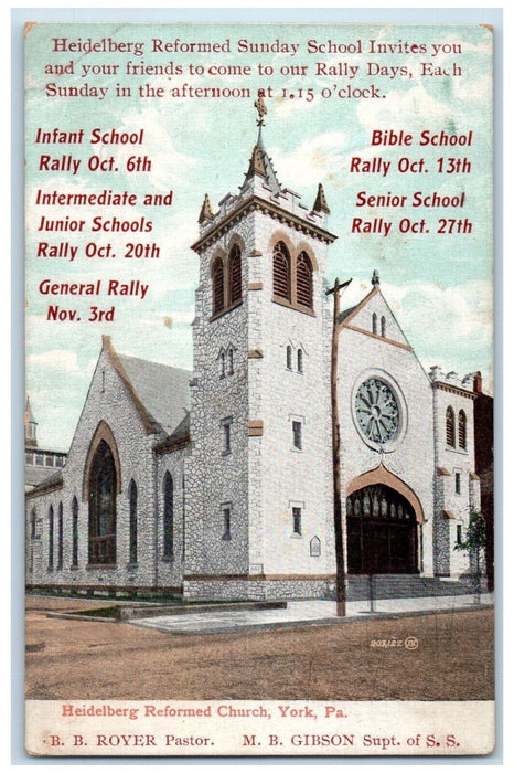 c1905 Heidelberg Reformed Church York Pennsylvania PA Antique Unposted Postcard