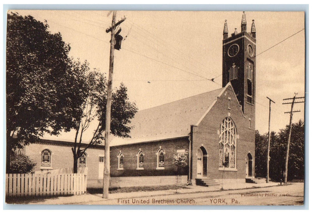 1908 First United Brethren Church York Pennsylvania PA Antique Posted Postcard
