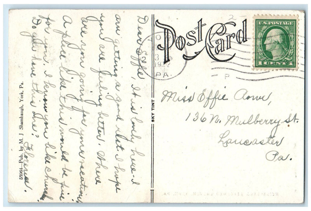 1922 Heidelberg Reformed Church York Pennsylvania PA Posted Postcard