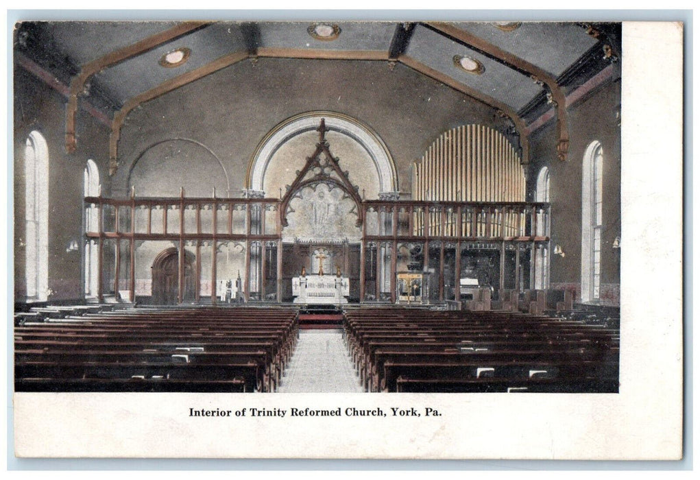 c1910 Interior of Trinity Reformed Church York Pennsylvania PA Antique Postcard