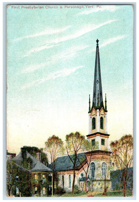1910 First Presbyterian Church & Parsonage York Pennsylvania PA Posted Postcard