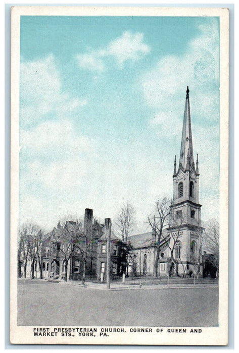 1924 First Presbyterian Church Corner of Queen Market Street York PA Postcard