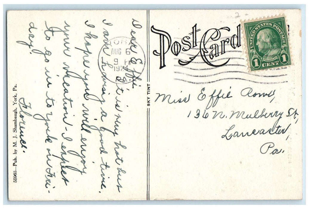 1924 First Presbyterian Church Corner of Queen Market Street York PA Postcard