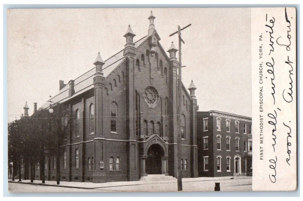 1907 First Methodist Episcopal Church York Pennsylvania PA Antique Postcard