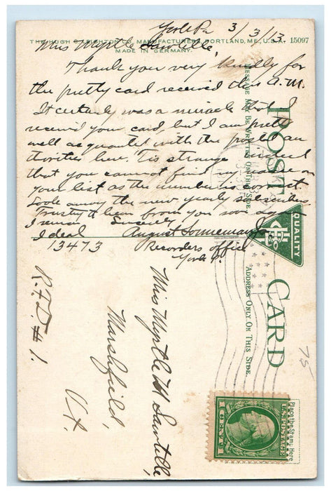 1913 St. Paul's Church York Pennsylvania PA Antique Posted Postcard