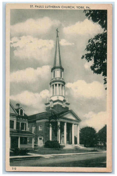 c1940's St. Pauls Lutheran Church York Pennsylvania PA Antique Unposted Postcard