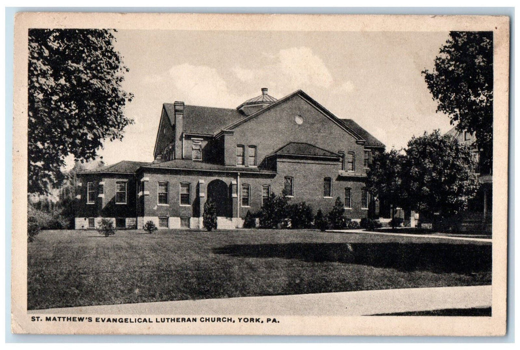 1918 St. Matthew's Evangelical Lutheran Church York Pennsylvania PA RPO Postcard