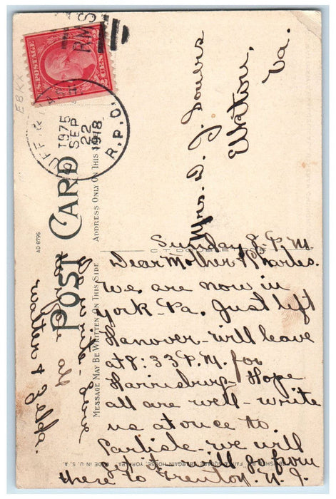 1918 St. Matthew's Evangelical Lutheran Church York Pennsylvania PA RPO Postcard