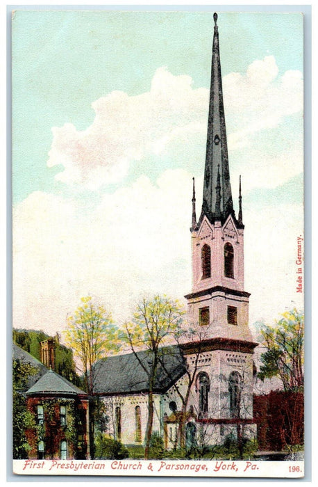 c1910 First Presbyterian Church & Parsonage York Pennsylvania PA Postcard