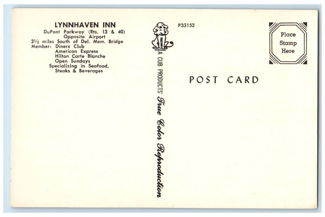 c1950's Lynnhaven Inn Cars Pastel Hotel New Castle Delaware DE Vintage Postcard