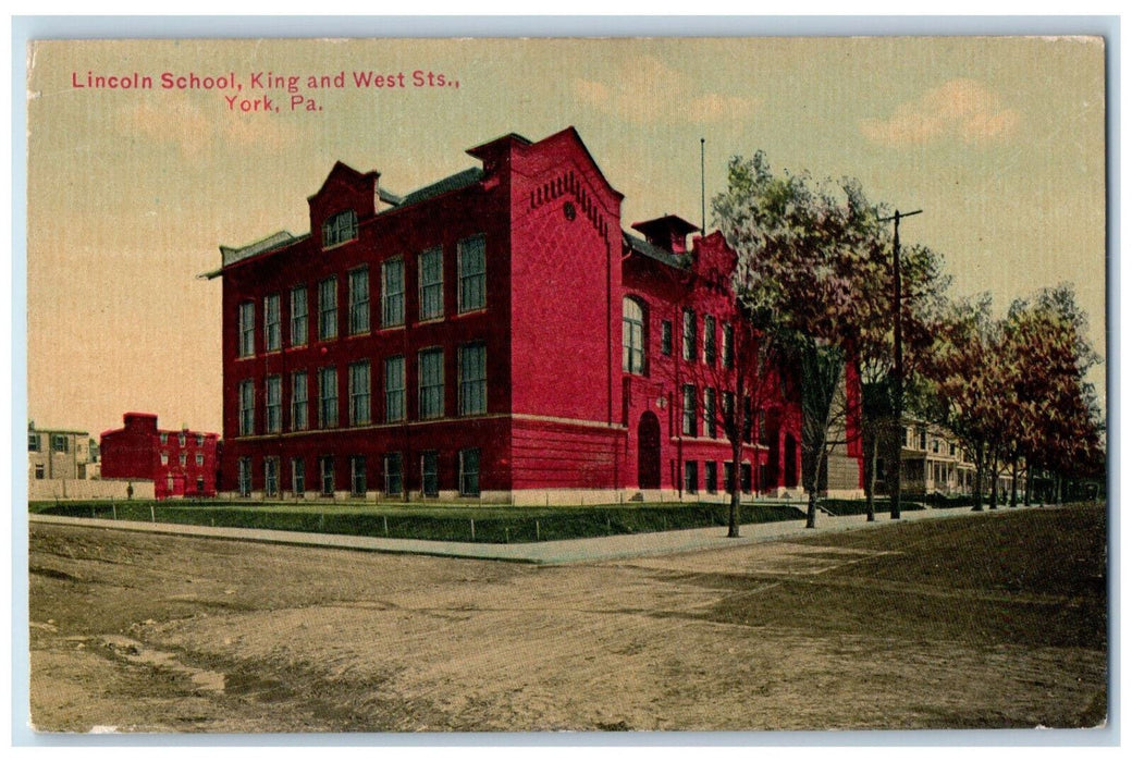 c1910 Lincoln School King West Streets York County Pennsylvania PA Postcard