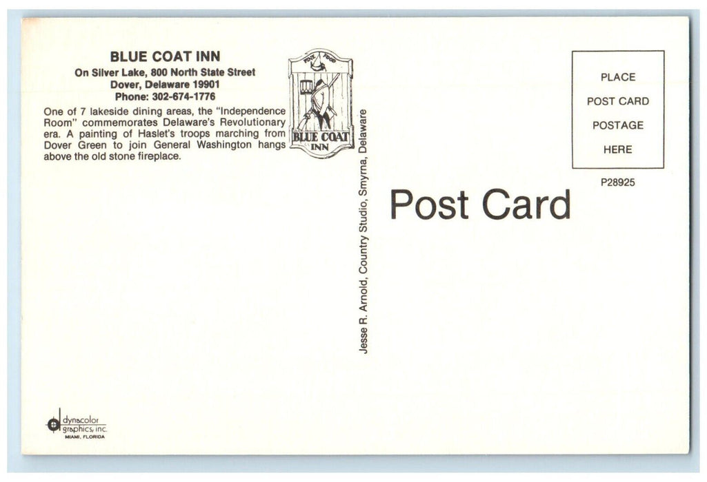 Blue Coat Inn Dining Room Interior Dover Delaware DE Unposted Vintage Postcard