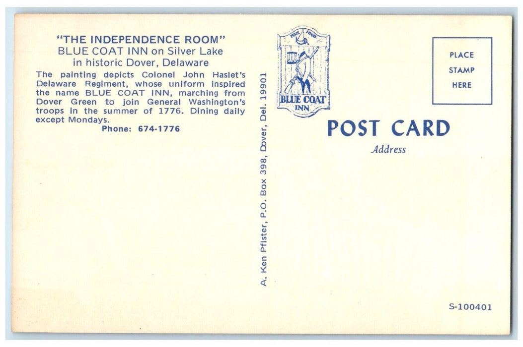 The Independence Room Blue Coat Inn Motel Restaurant Dover Delaware DE Postcard
