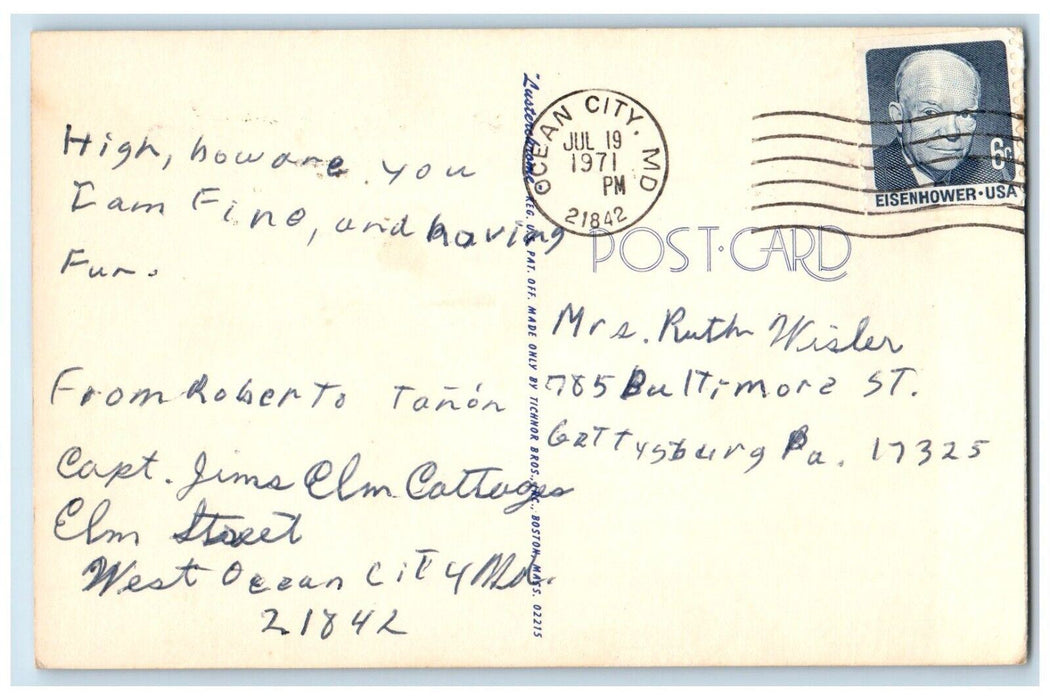 1971 Greetings From Ocean City Maryland MD, Beach Bathing Vintage Postcard