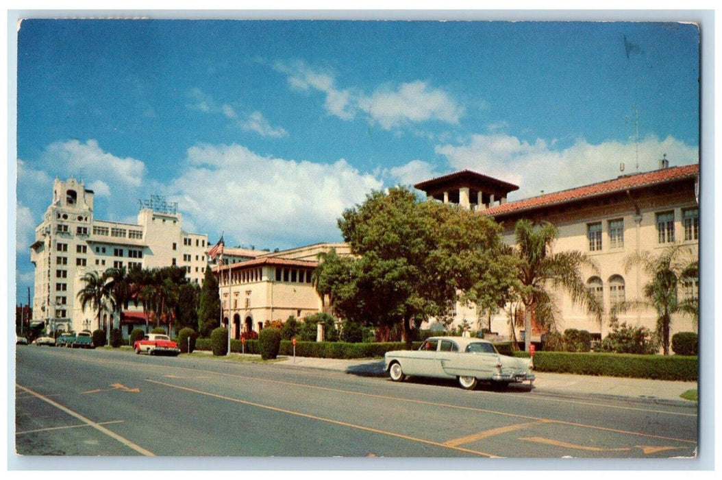 1959 Massachusetts Avenue Showing New Florida Hotel Cars Lakeland FL Postcard