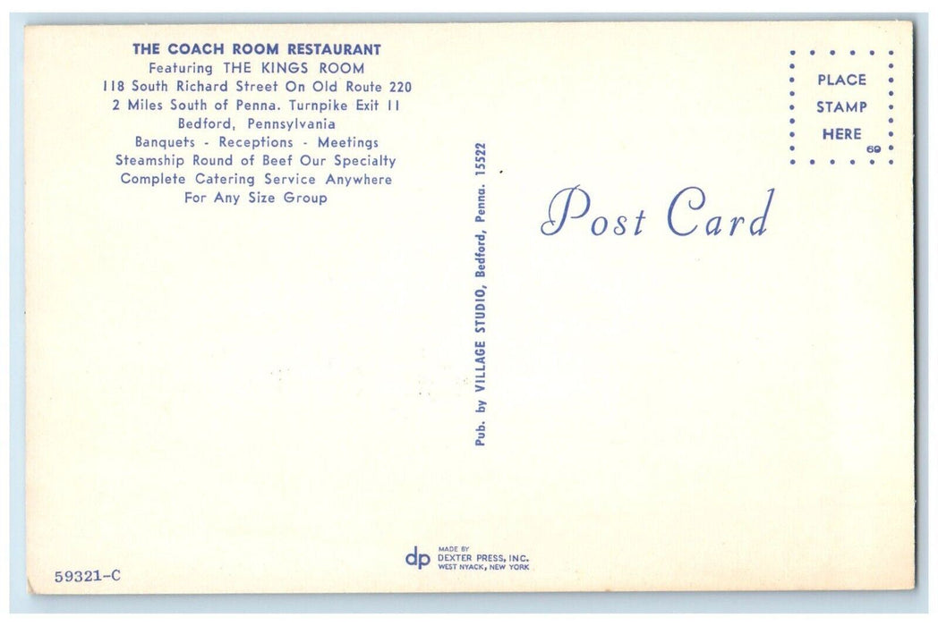 The Coach Room Restaurant Kings Room Interior Bedford Pennsylvania PA Postcard